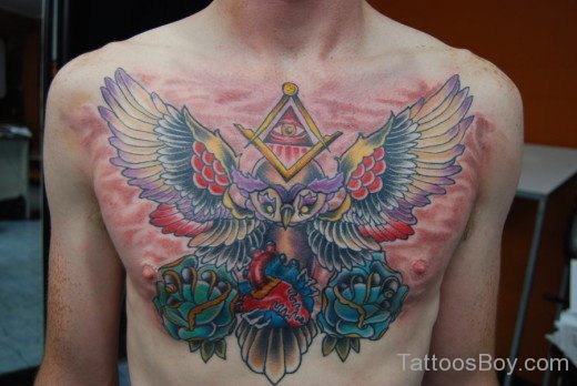 Wonderful Owl Tattoo On Chest