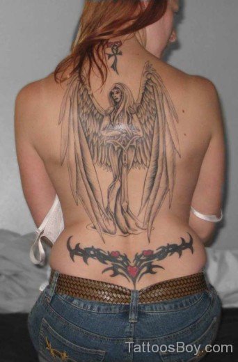 Admirable Angle Wings Tattoo On Back Body
