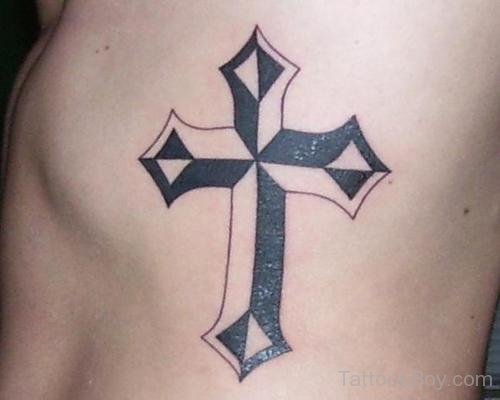 Amazing Cross Tattoo On Rib