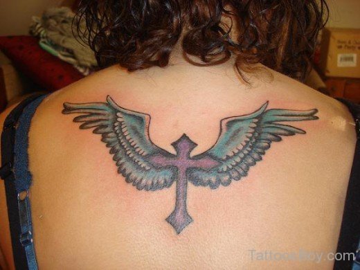 Amazing Cross Wings Tattoo On  Back