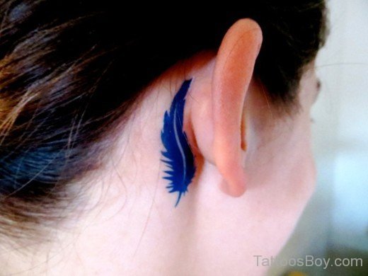 Amazing Feather Tattoo On Ear