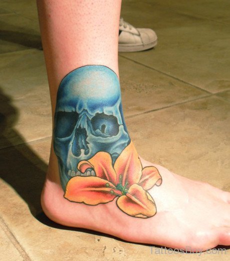 Amazing Skull Tattoo On Ankle