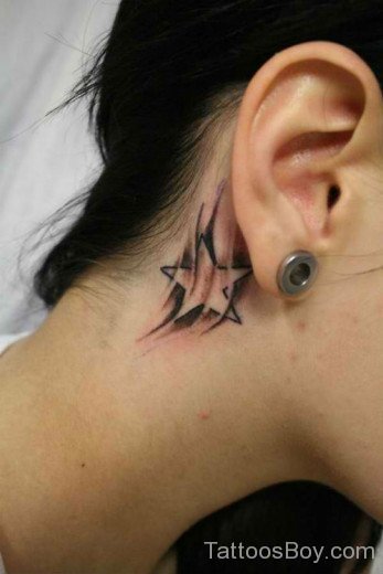 Amazing Star Tattoo On Neck