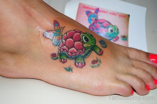 Amazing Turtle Tattoo On Foot