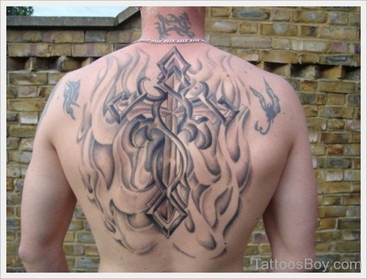 Attractive Cross Tattoo Design On Back