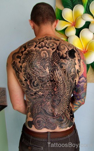 Gloomy Dragon Tattoo On Full Back Body