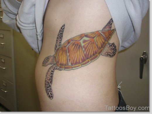 Wonderful Turtle Tattoo On Rib