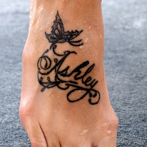 Attractive Words Tattoo On Foot