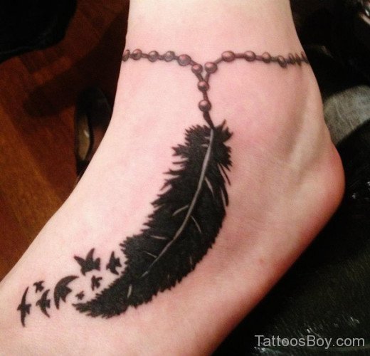 Awesome Feather Tattoo On Foot