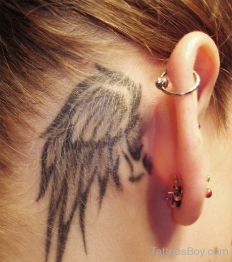 Awesome  Angel Wing Tattoo Behind Ear