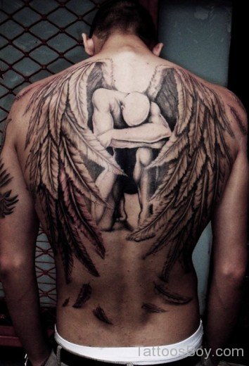 Delightful Angle Wings Tattoo On Back Body