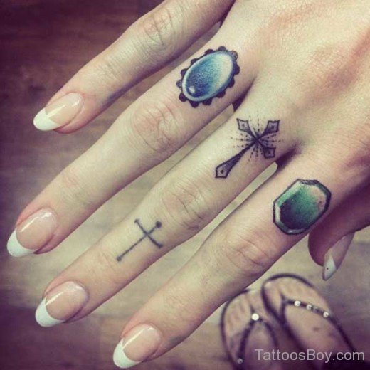 Awesome Cross Tattoo On Finger'
