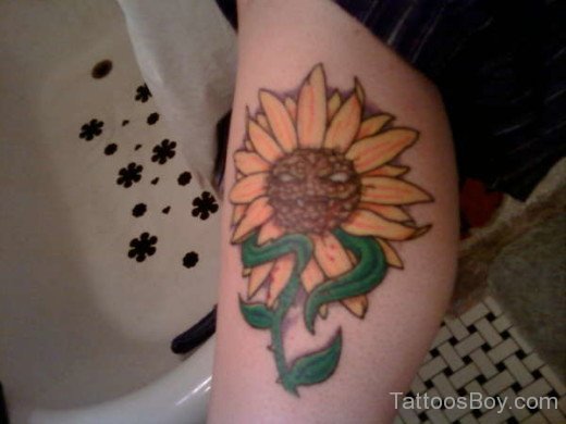Lovable Sunflower Tattoo On Leg