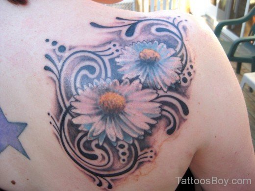 Wonderful  Daisy Flower Tattoo On Back