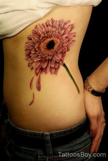 Beautiful Daisy Flower Tattoo On Rib