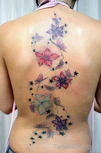 Beautiful Flower Tattoo On Back Body