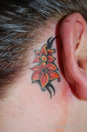 Beautiful Flower Tattoo On Ear