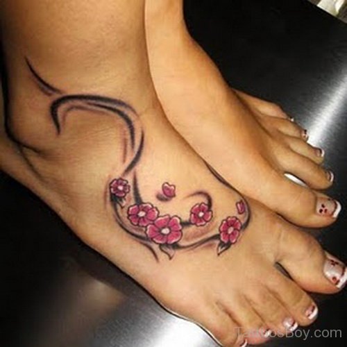 Lovely Flower Tattoo On Foot