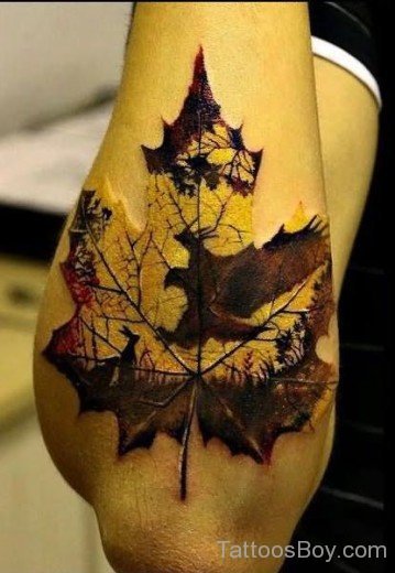 Beautiful Leaf Tattoo On Elbow