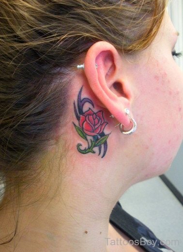 Lovely Rose Tattoo On Ear