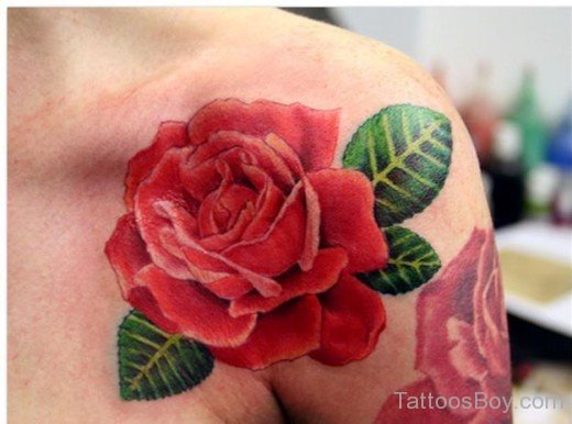 Adorable  Rose Tattoo On Shoulder