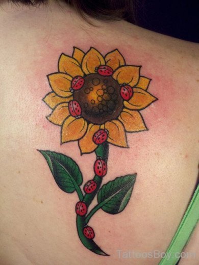 Beautiful Sunflower Tattoo On Back Shoulder