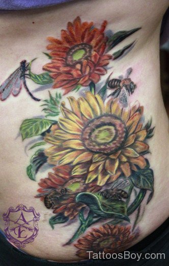 Beautiful Sunflower Tattoo On Rib