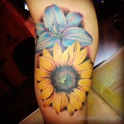 Adorable Sunflower Tattoo On Leg