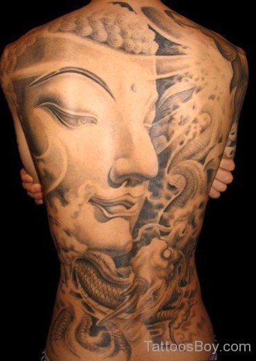 Buddha Face Tattoo On Back