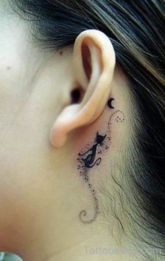Cat Tattoo On Back Ear
