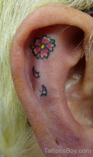 Cherry Blossom FlowerTattoo On  Ear