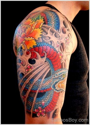 Color Snake Tattoo On Shoulder