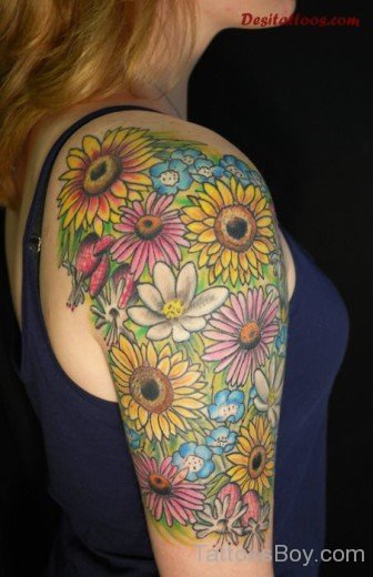 Lovable  Sunflower Tattoo On Shoulder