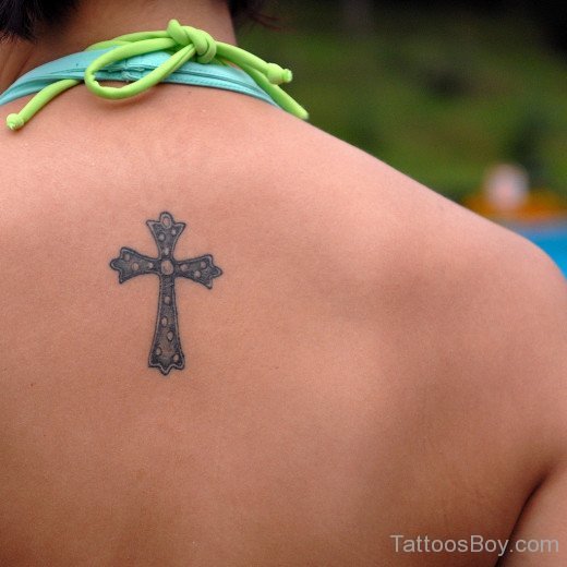 Wonderful Cross Tattoo On Back