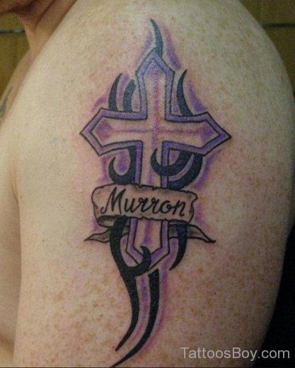 Stylish Cross Tattoo Design On Shoulder