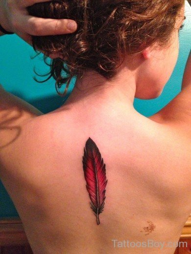 Cute Feather Tattoo On  Back