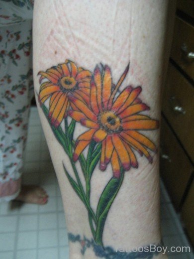 Attractive Daisy Tattoo On Leg