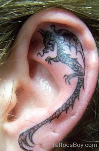 Stylish Dragon Tattoo On Ear