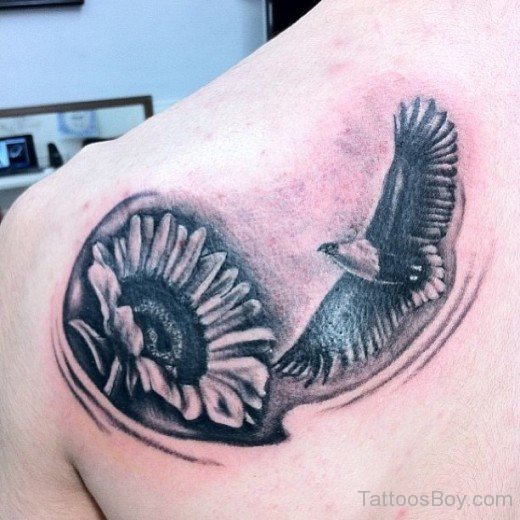 Eagle And Sunflower Tattoo On Back