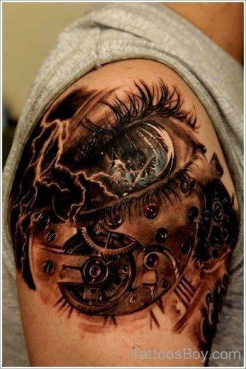 Fine Eye Tattoo On Shoulder