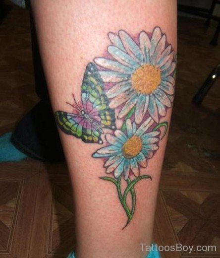 Fantastic Daisy Tattoo On Leg