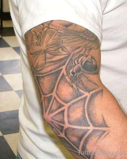 Fine Spiderweb Tattoo On Elbow