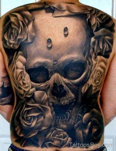 Fine Skull Tattoo On Back Body