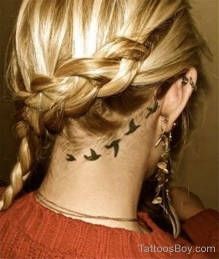 Flying Birds Tattoo On  Ear