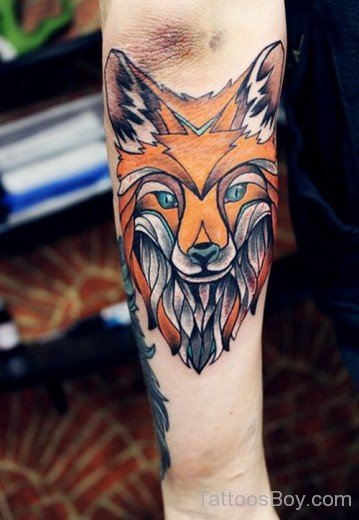Fox Face Tattoo On  Elbow