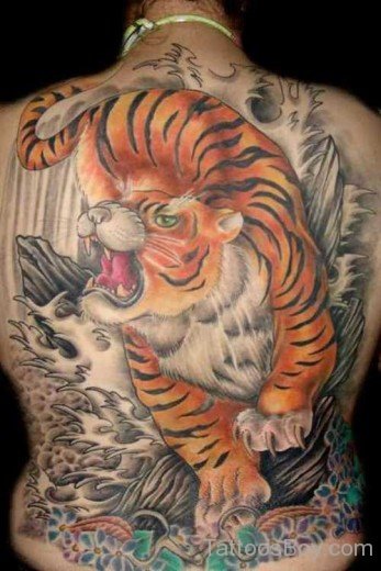 Delightful Tiger Tattoo On Back Body