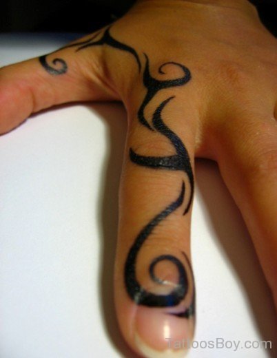 Funky Tribal Tattoo On Finger