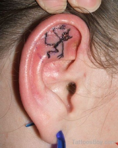 Funny Cat Tattoo On Ear