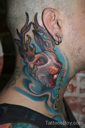 Funny Rabbit Face Tattoo On Neck