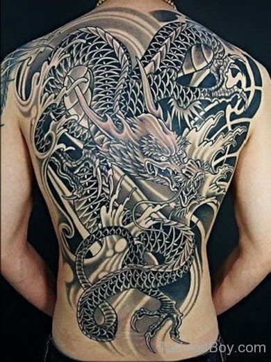 Cool Dragon Tattoo On Back Body